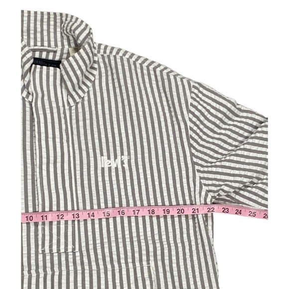 Levi's Mens M White Gray Striped Half Zip Pullover Long Sleeve Jacket - Picture 9 of 10